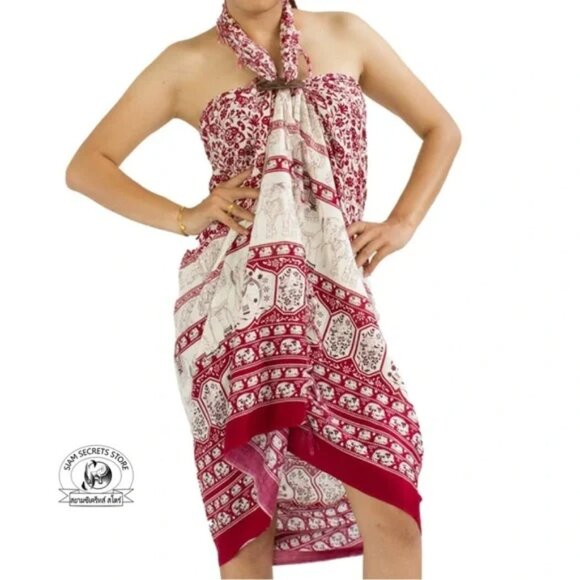 NEW Pink Thai Elephant Print Sarong Beach Wrap 62"x 47" - Picture 3 of 7